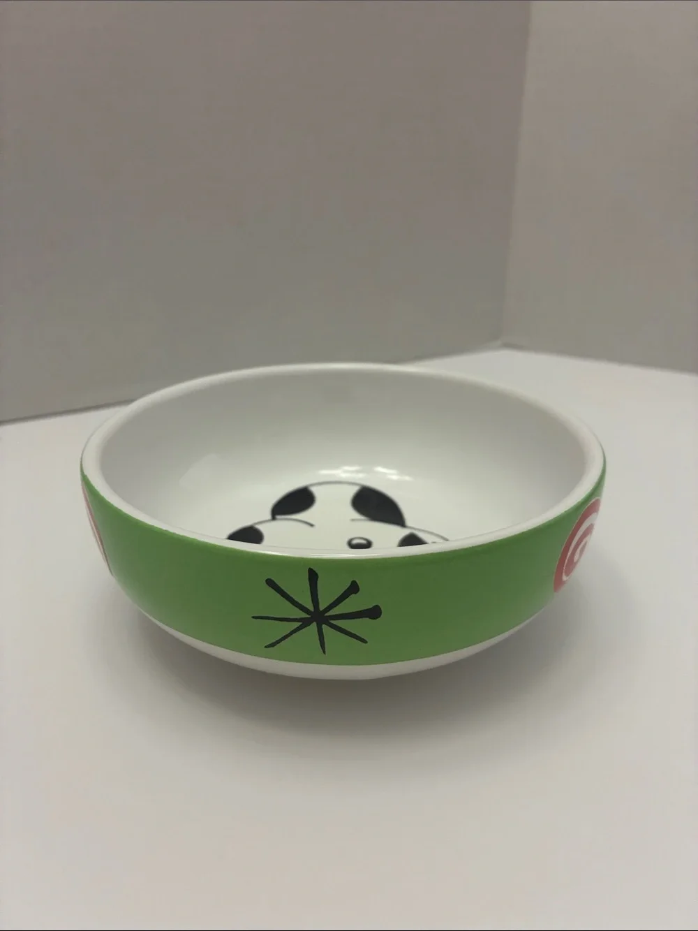 Handmade Ceramic Dog Bowl with Playful Spot Puppy Design - White and Red